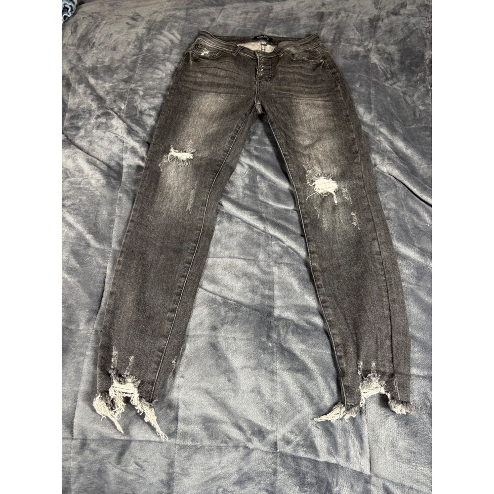 Judy Blue Distressed Ankle Skinny Jeans Black Wash Womens Size 5/27